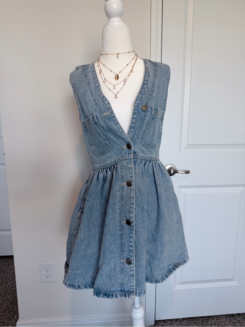 Blue Denim Babydoll Mini Dress – Size XS/S